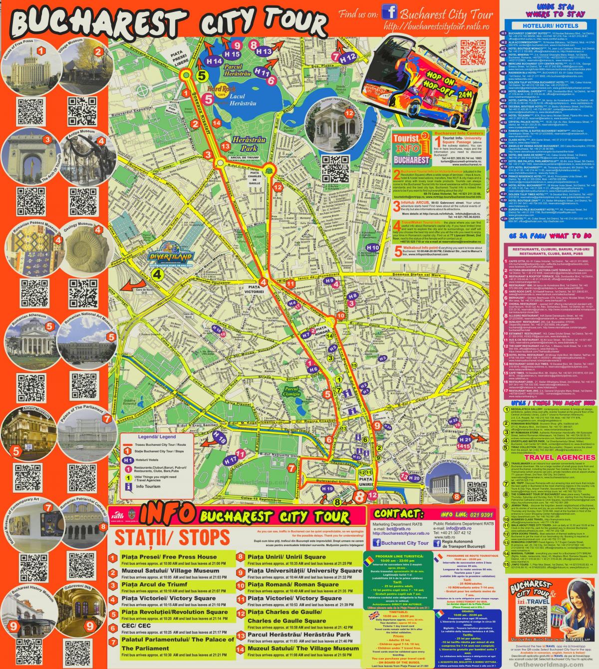 Mapa wycieczek autobusowych Bukareszt Hop On Hop Off