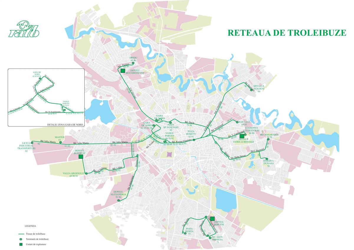 Mapa bukaresztańskich stacji trolejbusowych